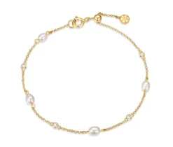 BRACELET EN ARGENT/PVD OR SERTI DE PERLES DpiEAU DOUCE ET DE CUBIQUES ZIRCONIAS