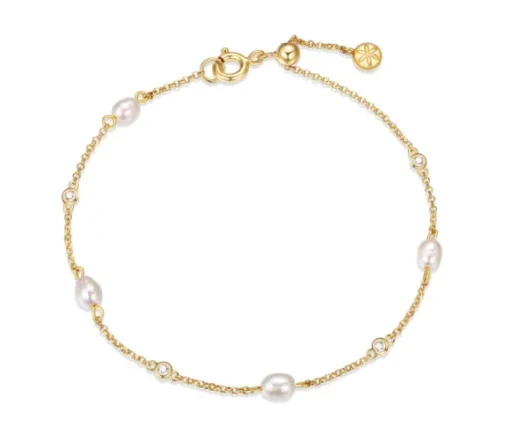 BRACELET EN ARGENT/PVD OR SERTI DE PERLES DpiEAU DOUCE ET DE CUBIQUES ZIRCONIAS