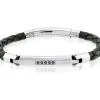 BRACELET EN CUIR TRESSÉ ET ACIER SERTI DE CUBIQUES ZIRCONIAS NOIRS
