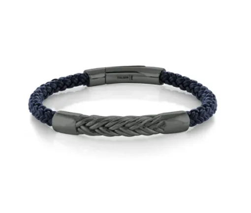 BRACELET EN CUIR TRESSÉ ET EN ACIER/PVD GUN MÉTAL