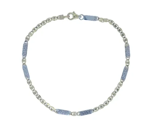 BRACELET EN OR 2 TONS À MAILLE MARINE ET PLAQUE VERSACE