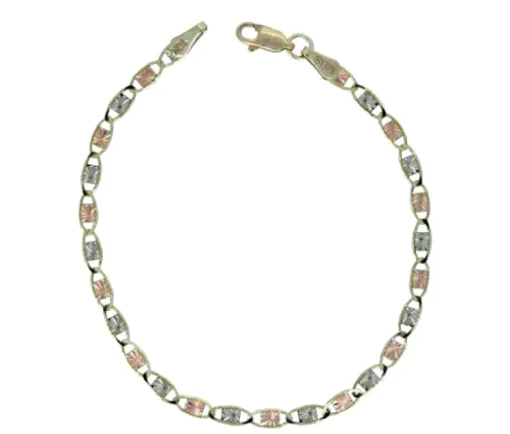 BRACELET EN OR 3 TONS À MAILLE DÉCO PLAQUES TAILLÉ DIAMANT