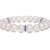 BRACELET EXTENSIBLE SERTI DE PERLES DpiEAU DOUCE, DE SAPHIRS DE LABORATOIRE ET DpiARGENT