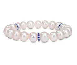 BRACELET EXTENSIBLE SERTI DE PERLES DpiEAU DOUCE, DE SAPHIRS DE LABORATOIRE ET DpiARGENT