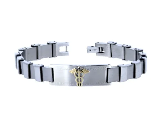 BRACELET MÉDICAL EN ACIER ET OR 10K