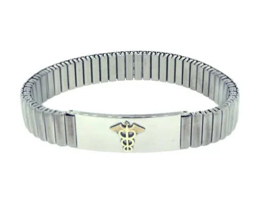BRACELET MÉDICAL EN ACIER ET OR 10K EXTENSIBLE