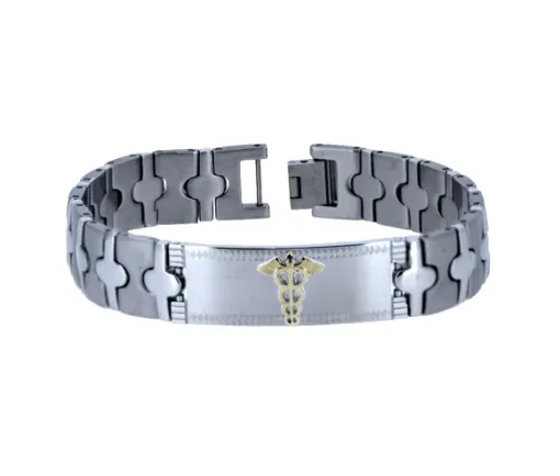 BRACELET MÉDICAL EN ACIER ET OR JAUNE