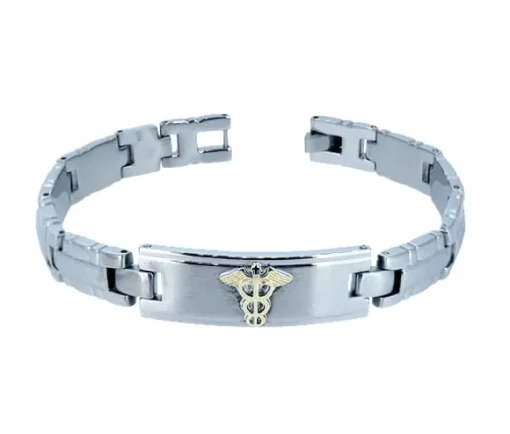 BRACELET MÉDICAL EN ACIER ET OR JAUNE À MOTIF VERSACE