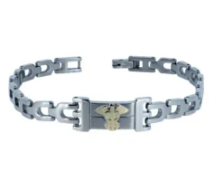 BRACELET MEDICAL EN ACIER ET OR JAUNE