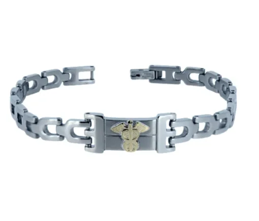 BRACELET MEDICAL EN ACIER ET OR JAUNE