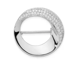 BROCHE CERCLE AJOURÉ EN ARGENT RHODIÉ SERTI DE CUBIQUES ZIRCONIAS