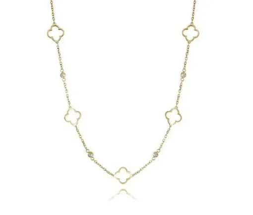 CHAINE EN ACIER/PVD OR AVEC TRÈFLES AJOURÉS ET CUBIQUES ZIRCONIAS