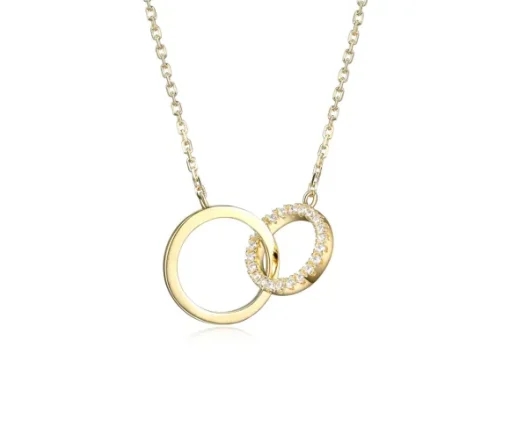 COLLIER ANNEAUX ENTRELACÉES EN ARGENT/PVD OR SERTI DE CUBIQUES ZIRCONIAS