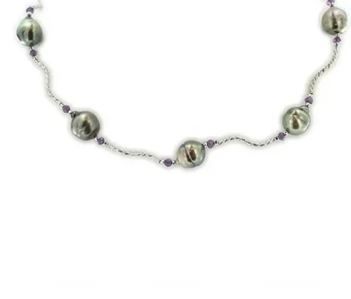 COLLIER ARG P.TAHITI+AMÉTHYSTE 9-10.5MM