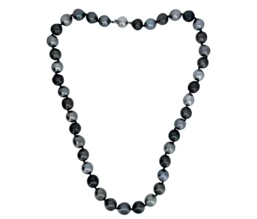 COLLIER DE PERLES DE TAHITI AVEC FERMOIR EN OR BLANC SERTI DE DIAMANTS