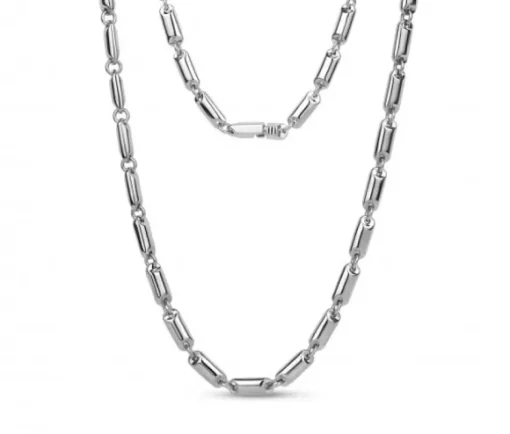 COLLIER EN ACIER À MAILLES PLAQUES ALLONGÉES