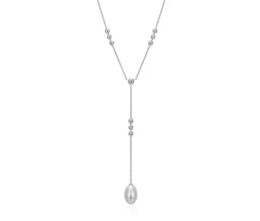COLLIER EN ARGENT RHODIÉ SERTI DpiUNE PERLE EAU DOUCE