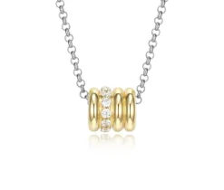 COLLIER EN ARGENT RHODIÉ/PVD OR 2 TONS BILLOT SERTI DE CUBIQUES ZIRCONIAS