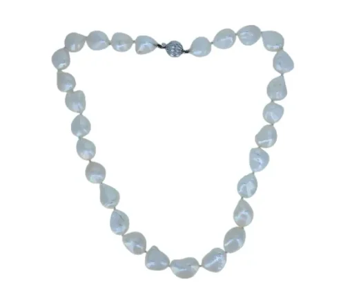 COLLIER PERLE DpiEAU DOUCE BAROQUE AVEC FERMOIR EN OR BLANC