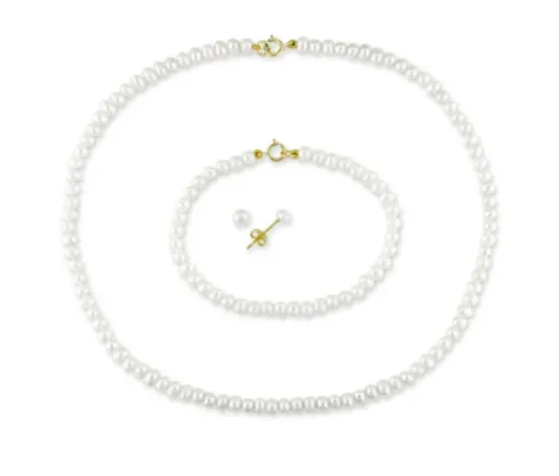 ENSEMBLE COLLIER, BRACELET ET BOUCLES EN OR JAUNE SERTIS DE PERLES DpiEAU DOUCE
