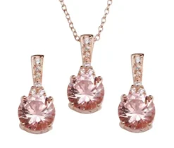 ENSEMBLE PENDENTIF ET BOUCLES EN ARGENT/PVD ROSE SERTIS DE CUBIQUES ZIRCONIAS