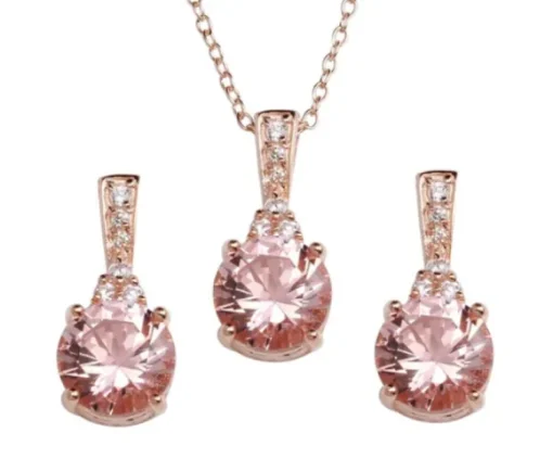 ENSEMBLE PENDENTIF ET BOUCLES EN ARGENT/PVD ROSE SERTIS DE CUBIQUES ZIRCONIAS