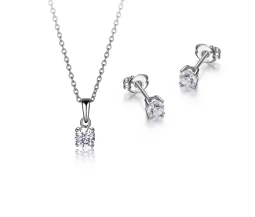 ENSEMBLE PENDENTIF/BOUCLES EN ARGENT RHODIÉ SERTIS DE CUBIQUES ZIRCONIAS