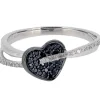 JOLIE BAGUE EN OR 14K BLANC SERTIE DE DIAMANTS BLANCS/NOIRS