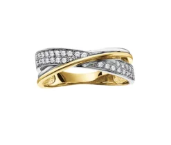 JONC CROISÉ EN OR 2 TONS OU BLANC SERTI DE DIAMANTS