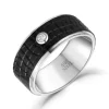 JONC EN ACIER ET CUIR NOIR SERTI DpiUN CUBIQUE ZIRCONIA