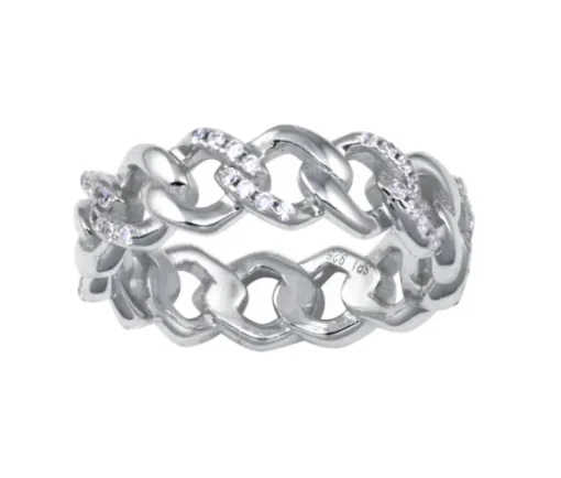 JONC EN ARGENT RHODIÉ STYLE CHAINETTE SERTI DE CUBIQUE ZIRCONIA