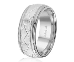 JONC EN OR OU EN PLATINE AVEC MOTIF EN X ET MILGRAIN