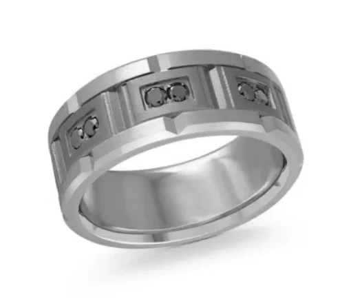 JONC EN TANTALE ET OR 14K SERTI DE DIAMANTS BLANCS OU NOIRS