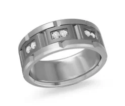 JONC EN TANTALE ET OR 14K SERTI DE DIAMANTS BLANCS OU NOIRS