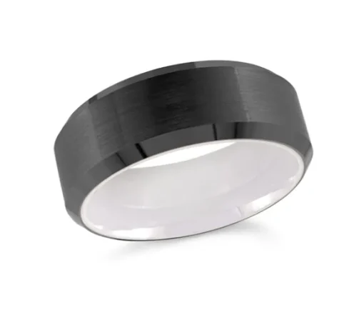 JONC EN TUNGSTÈNE /PVD NOIR ET PVD BLANC À LpiINTÉRIEUR CONFORT FIT
