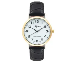 MONTRE ASPEN POUR HOMME EN ACIER/PVD OR 2 TONS AVEC BRACELET DE CUIR