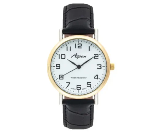 MONTRE ASPEN POUR HOMME EN ACIER/PVD OR 2 TONS AVEC BRACELET DE CUIR