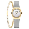 MONTRE BERING ET BRACELET TENNIS EN ACIER/PVD OR 2 TONS SERTIS DE CRISTAUX