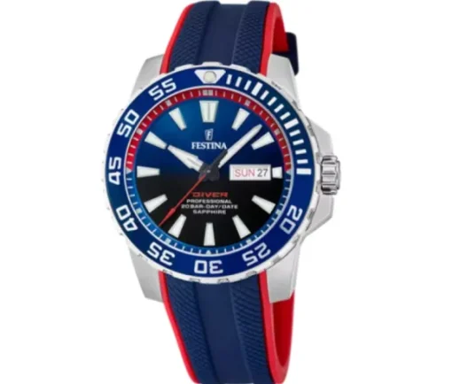 MONTRE FESTINA EN ACIER AVEC VERRE SAPHIR ET BRACELET DE CAOUTCHOUC