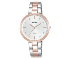 MONTRE LORUS POUR DAME EN ACIER/PVD OR ROSE 2 TONS SERTIE DE CRISTAUX