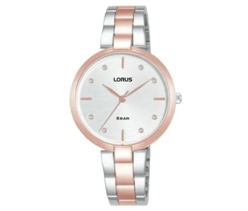 MONTRE LORUS POUR DAME EN ACIER/PVD OR ROSE 2 TONS SERTIE DE CRISTAUX