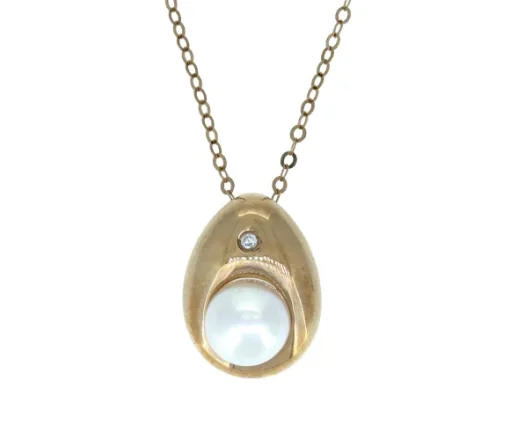 PENDENTID EN OR 14K SERTI DpiUNE PERLE DpiEAU DOUCE ET DpiUN DIAMANT
