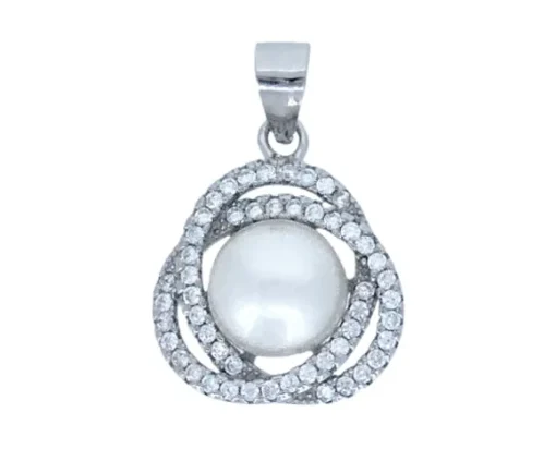 PENDENTIF 3 CERCLES DE VIE EN ARGENT SERTI DpiUNE PERLE SYNTHÉTIQUE ET DE CUBIQUES ZIRCONIAS