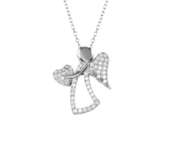 PENDENTIF ANGE/COEUR EN ARGENT RHODIÉ SERTI DE CUBIQUES ZIRCONIAS