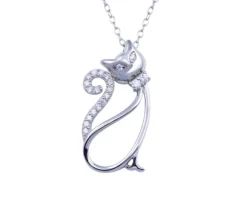 PENDENTIF CHAT AJOURÉ EN ARGENT RHODIÉ SERTI DE CUBIQUES ZIRCONIAS