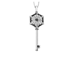 PENDENTIF CLÉ EN OR 10K BLANC SERTI DE DIAMANTS BLANCS ET NOIRS