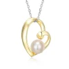 PENDENTIF COEUR AJOURÉ EN ARGENT RHODIÉ/PVD OR 2 TONS SERTI DpiUNE PERLE DpiEAU DOUCE