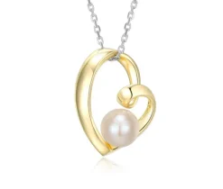 PENDENTIF COEUR AJOURÉ EN ARGENT RHODIÉ/PVD OR 2 TONS SERTI DpiUNE PERLE DpiEAU DOUCE