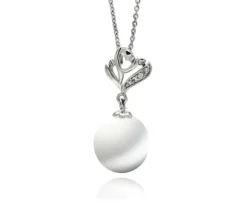 PENDENTIF COEUR EN ARGENT RHODIÉ SERTI DpiUNE PERLE SYNTHÉTIQUE ET DE CUBIQUES ZIRCONIAS