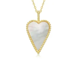 PENDENTIF COEUR EN ARGENT/PVD OR SERTI DE NACRE DE PERLE